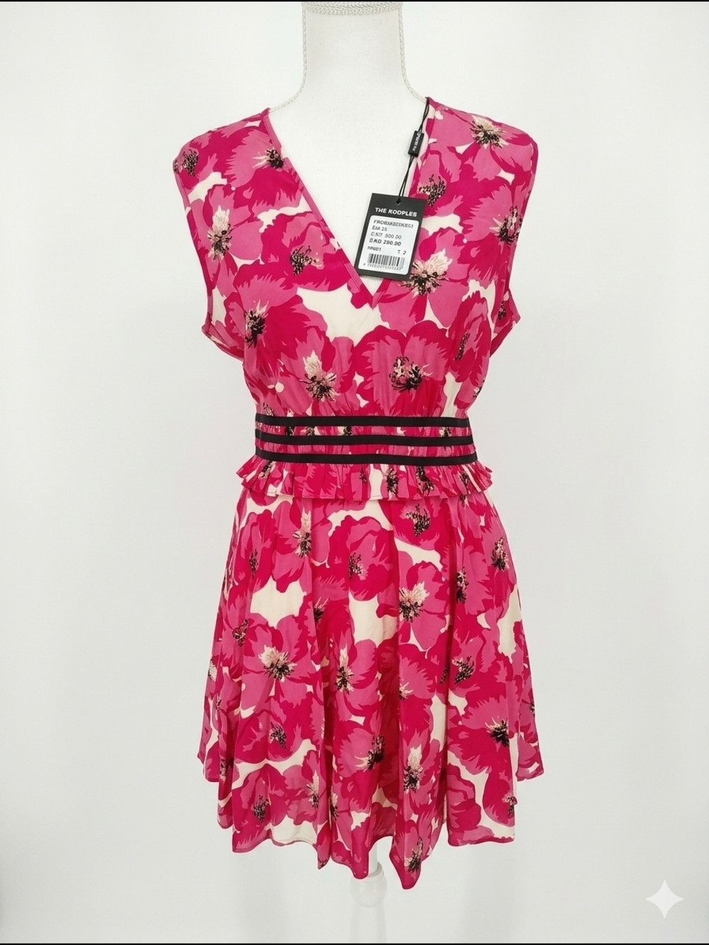 The Kooples Pink Floral V-Neck Mini Dress Small Medium